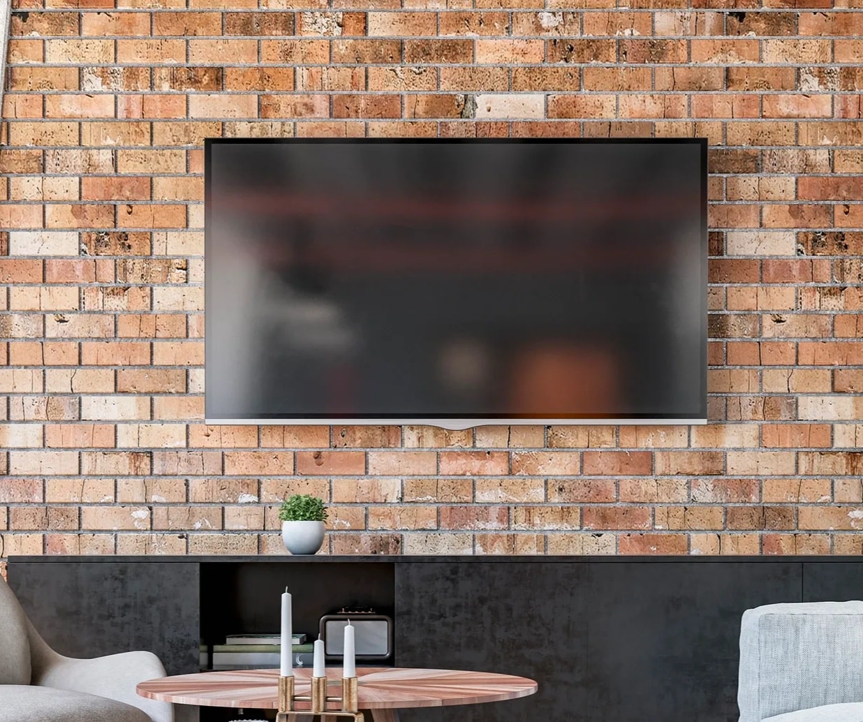 TV mounted on wall home entertainment setup